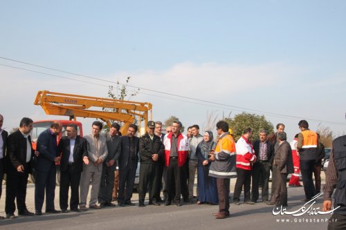 حضور فرماندارشهرستان ترکمن در مانور تصادف جاده ای زنجیره ای در شرایط واقعی