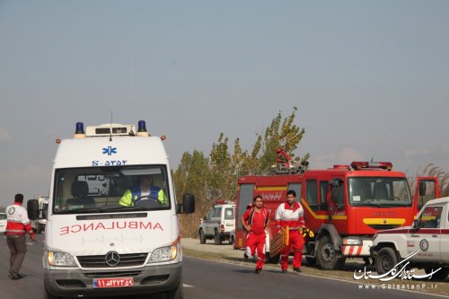 حضور فرماندارشهرستان ترکمن در مانور تصادف جاده ای زنجیره ای در شرایط واقعی