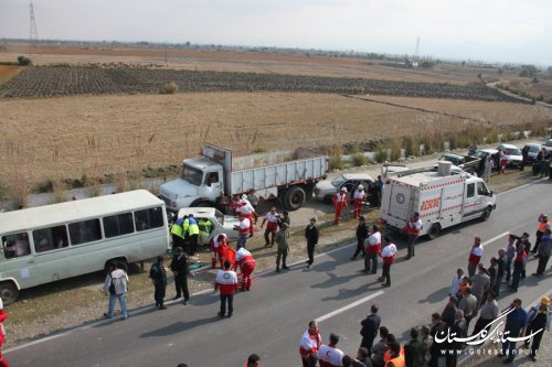 حضور فرماندارشهرستان ترکمن در مانور تصادف جاده ای زنجیره ای در شرایط واقعی