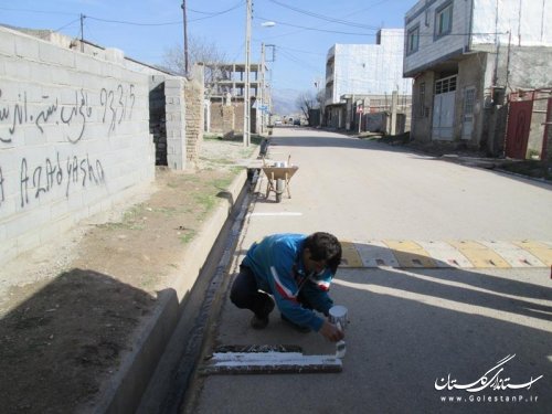 خیابان قائم روستای صادق آباد جهت ساماندهی بهتر بازار هفتگی خط کشی شد