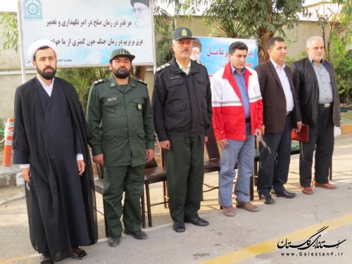 صبحگاه مشترک به مناسبت هفته پدافند غیر عامل در شهرستان آق قلا
