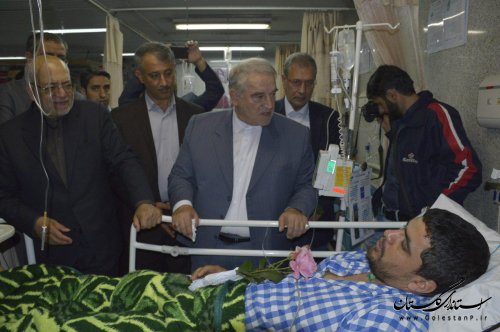 عیادت استاندار و وزرای تعاون، کار و رفاه اجتماعی و صنعت، معدن و تجارت از مصدومان
