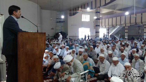 سخنرانی فرماندار کلاله در مصلی اهل سنت و مصلی امیرالمومنین (ع)
