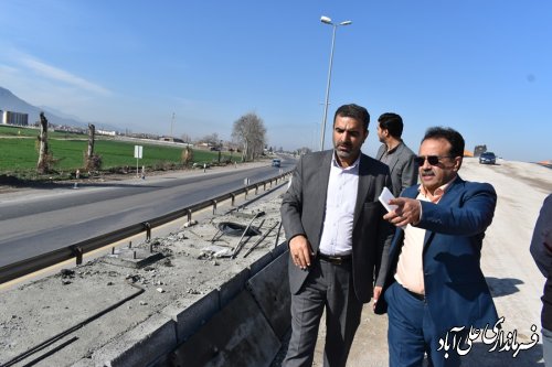 بازدید فرماندار از مراحل پایانی و تکمیل نهایی پروژه روگذر کمربندی علی ابادکتول (ضلع غربی)