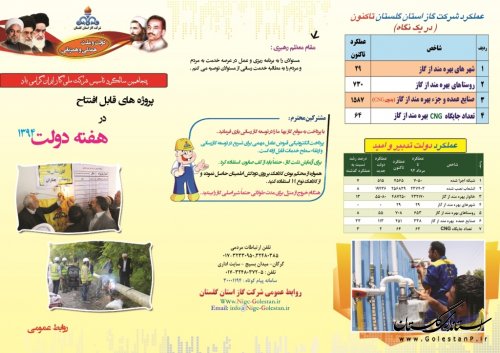 پروژه های قابل افتتاح شرکت گاز استان گلستان 