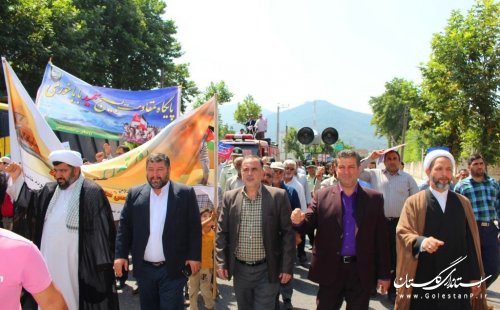 برگزاری راهپیمایی روز قدس در شهرستان آزادشهر با حضور باشکوه مردم