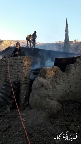 حضور بخشدار پیشکمر در محل آتش سوزی انبار محصولات کشاورزی در روستای اورجنلی