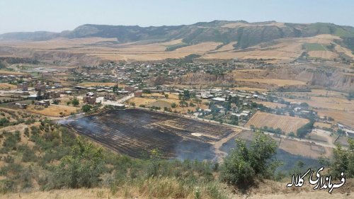 مهار آتش سوزی بقایای زمین های کشاورزی روستای عزیزاباد دهستان عرب داغ بخش پیشکمر