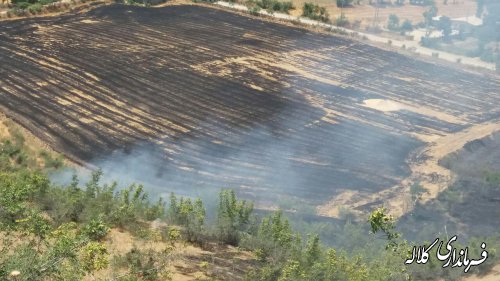 مهار آتش سوزی بقایای زمین های کشاورزی روستای عزیزاباد دهستان عرب داغ بخش پیشکمر