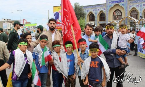 حضورفرماندار ،بخشدارمرکزی و فرمانده سپاه و مسئولان نظامی و انتظامی ، ادارات و نهادها امروز همراه با مردم در راهپیمایی روز جهانی قدس        