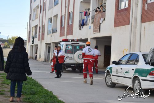 مانور زلزله در شرایط واقعی، خروج ایمن و پناهگیری در شهرستان ترکمن برگزار شد