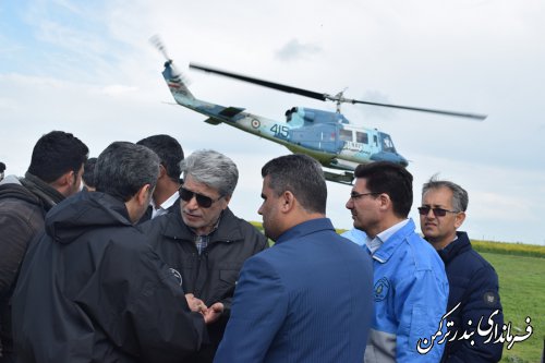 بازدید هوایی فرماندار ترکمن از مسیر رودخانه قره سو و روستاهای امتداد آن