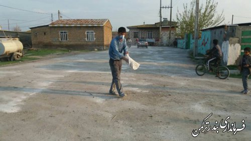 آهک پاشی و ضد عفونی معابر روستاهای شهرستان بندرترکمن