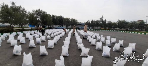 توزیع ۱۰۰۰ بسته معیشتی در شهرستان ترکمن در اجرای طرح رزمایش همدلی و کمک مومنانه