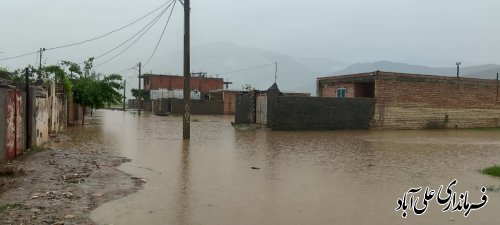 بازدید فرماندار علی آبادکتول از آب گرفتگی یکی از معابر روستای مهدی آباد