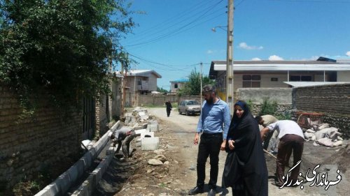 بازید بخشدار مرکزی بندرگز از اجرای پروژه احداث جدول در روستای باغو